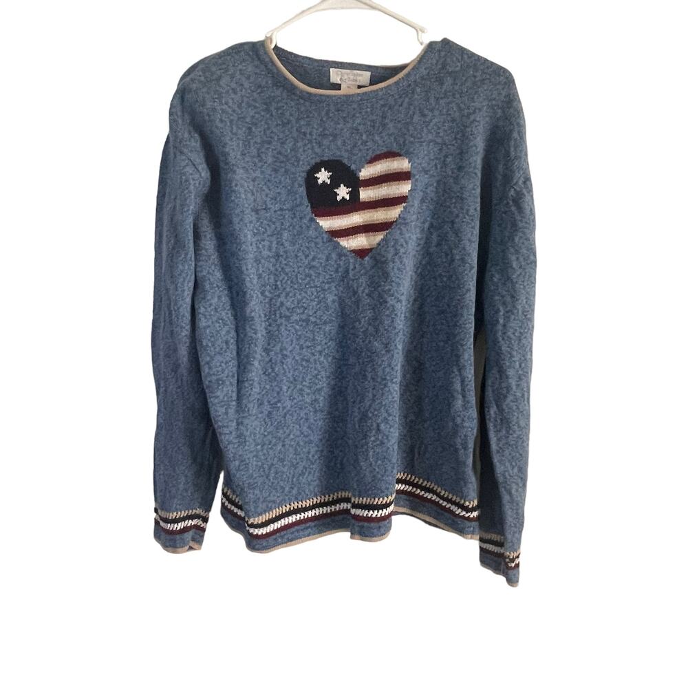 Christopher & Banks Vintage‎ Embroidered American Flag Heart Blue Sweater